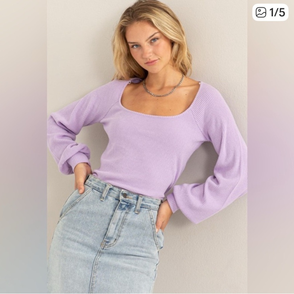 Lavender Ribbed Long Sleeve Top